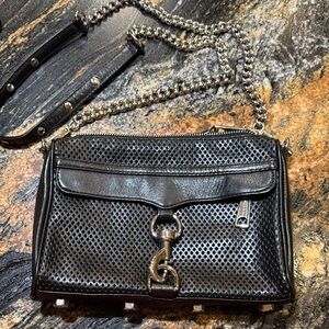 Rebecca Minkoff Black Perforated Leather Crossbody with Chain Strap